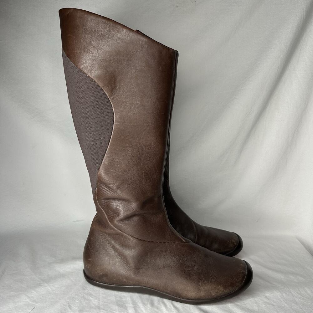 TSUBO Kiho Women's Size 8 Brown Leather Knee High Fleece Stretch Panel Flat Boot